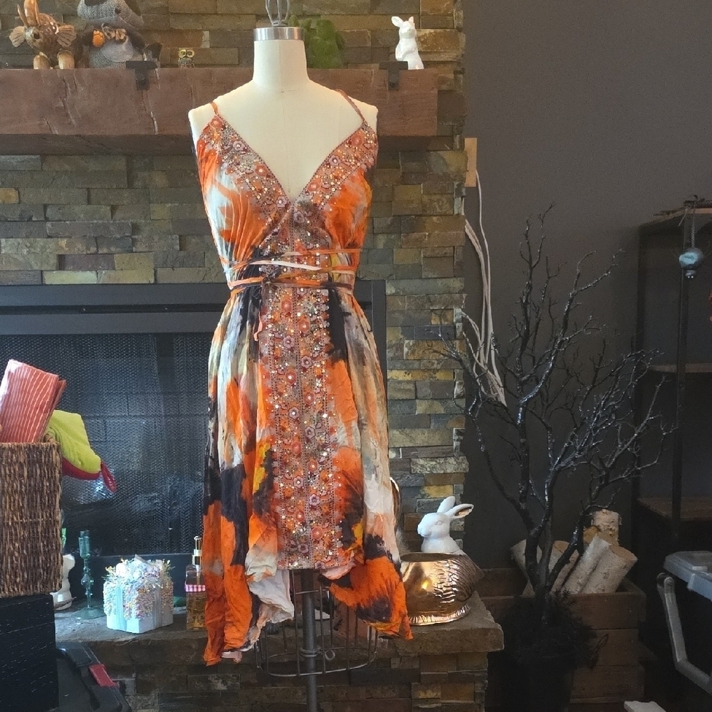 Orange and Black Women's Dress